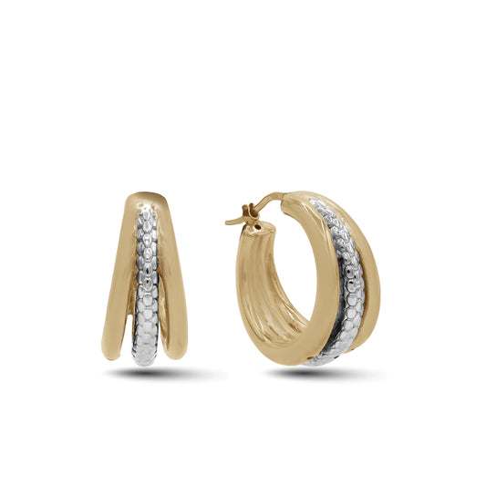 18k Two-Tone Triple Row Hoop Earrings | Yellow & White Gold | Jamal Al Muhra