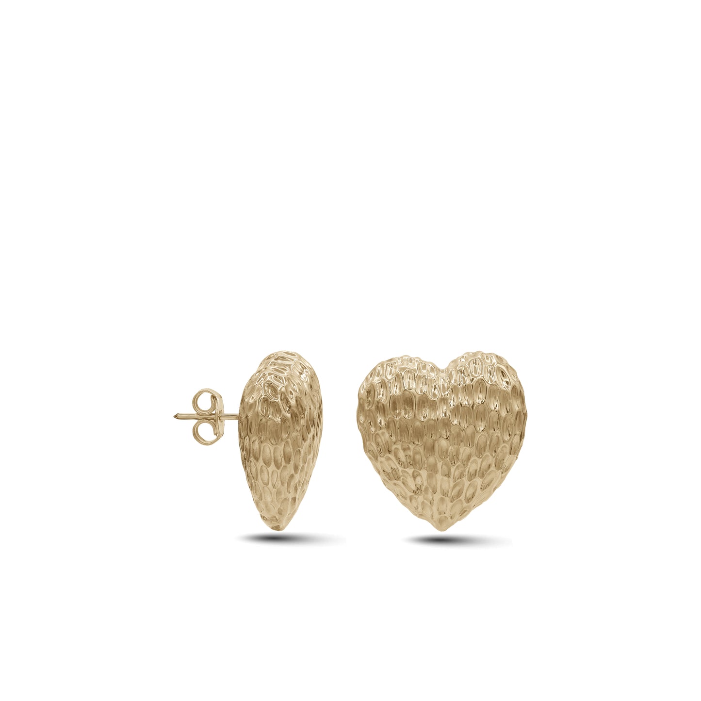 18k Gold Textured Heart Stud Earrings | Romantic Statement | Jamal Al Muhra