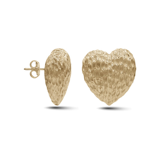 18k Gold Textured Heart Stud Earrings | Romantic Statement | Jamal Al Muhra