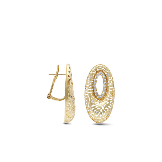 18k Gold Filigree Oval Earrings with Stones | Elegant Statement | Jamal Al Muhra