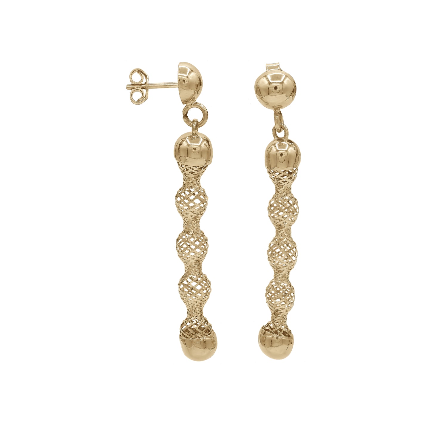 18k Gold Long Beaded Drop Earrings | Elegant Linear Design | Jamal Al Muhra