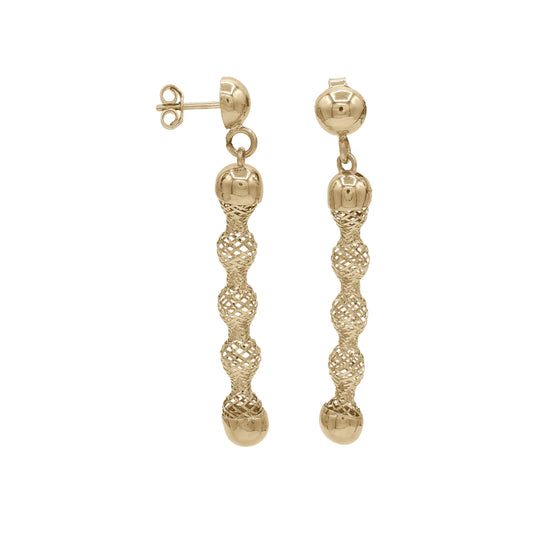 18k Gold Long Beaded Drop Earrings | Elegant Linear Design | Jamal Al Muhra