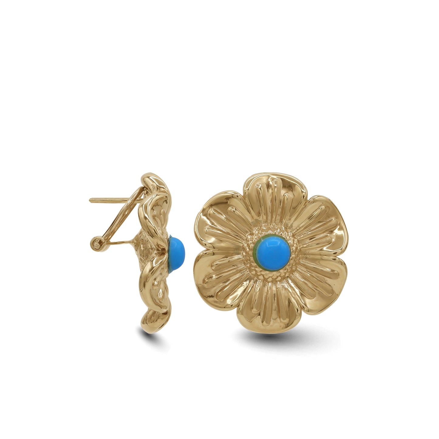 18k Gold Floral Turquoise Stud Earrings | Elegant Flower Design | Jamal Al Muhra