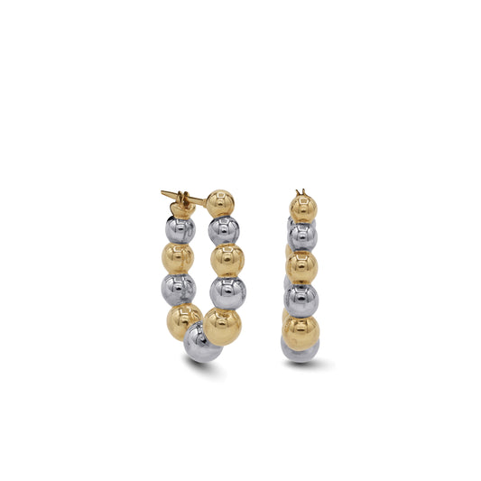 18k Two-Tone Beaded Hoop Earrings | Mixed Gold Round Beads | Jamal Al Muhra