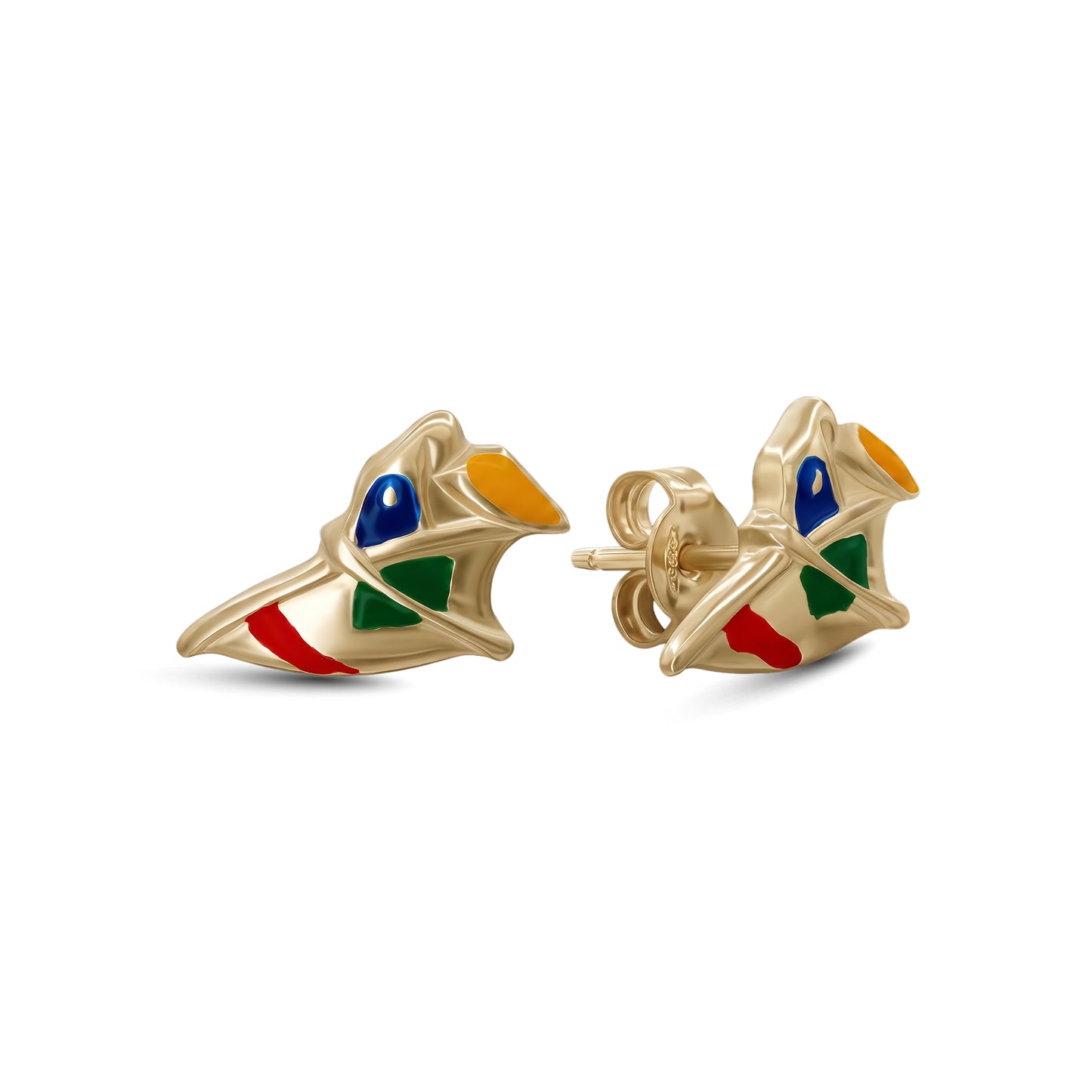 Bird Enamel Stud Earrings | 18k Yellow Gold