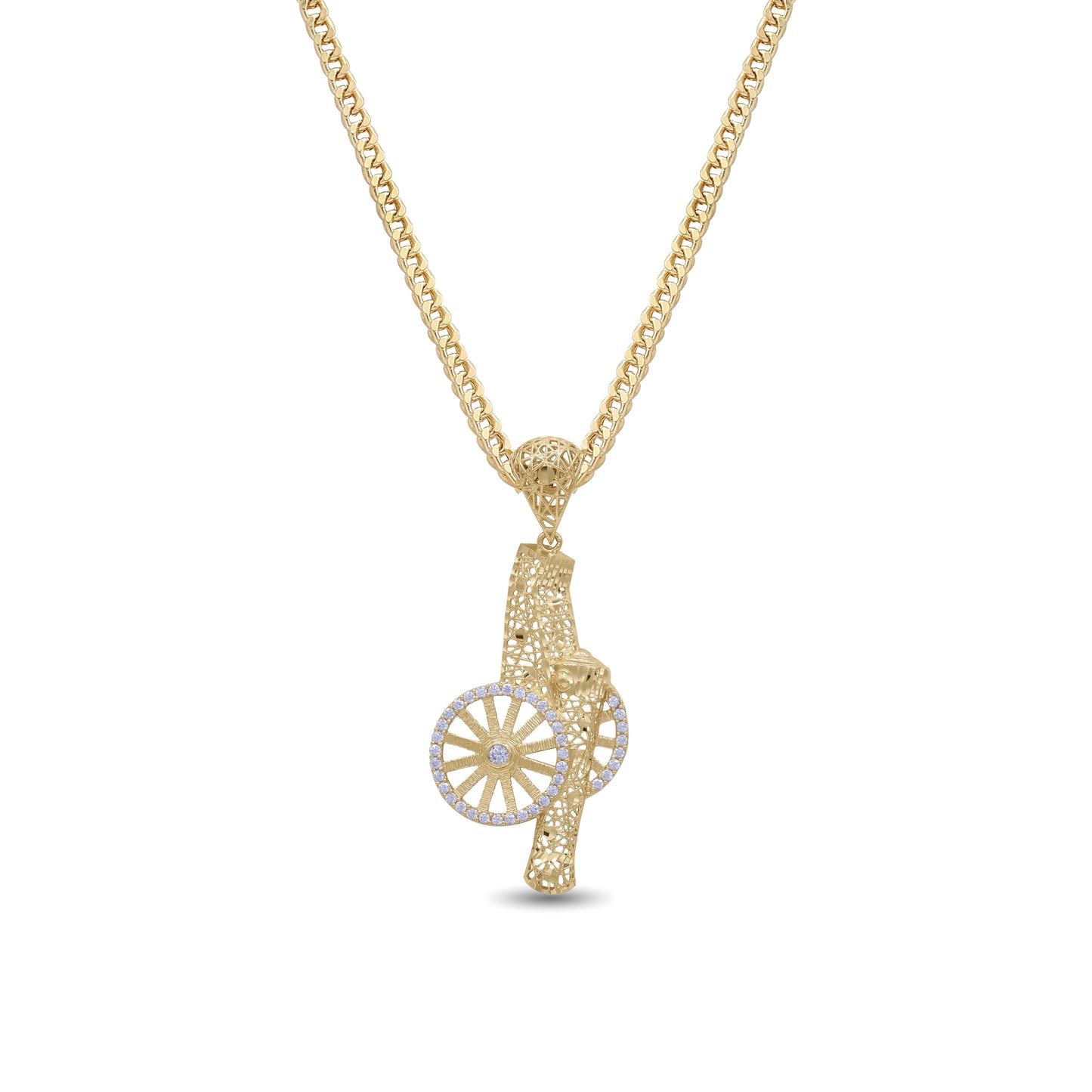 18k Gold Cannon Wheel Pendant Necklace | Filigree Arabic Design | Jamal Al Muhra