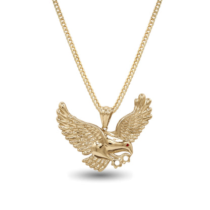 18k Gold Eagle Pendant Necklace | Majestic Spread Wings Design | Jamal Al Muhra