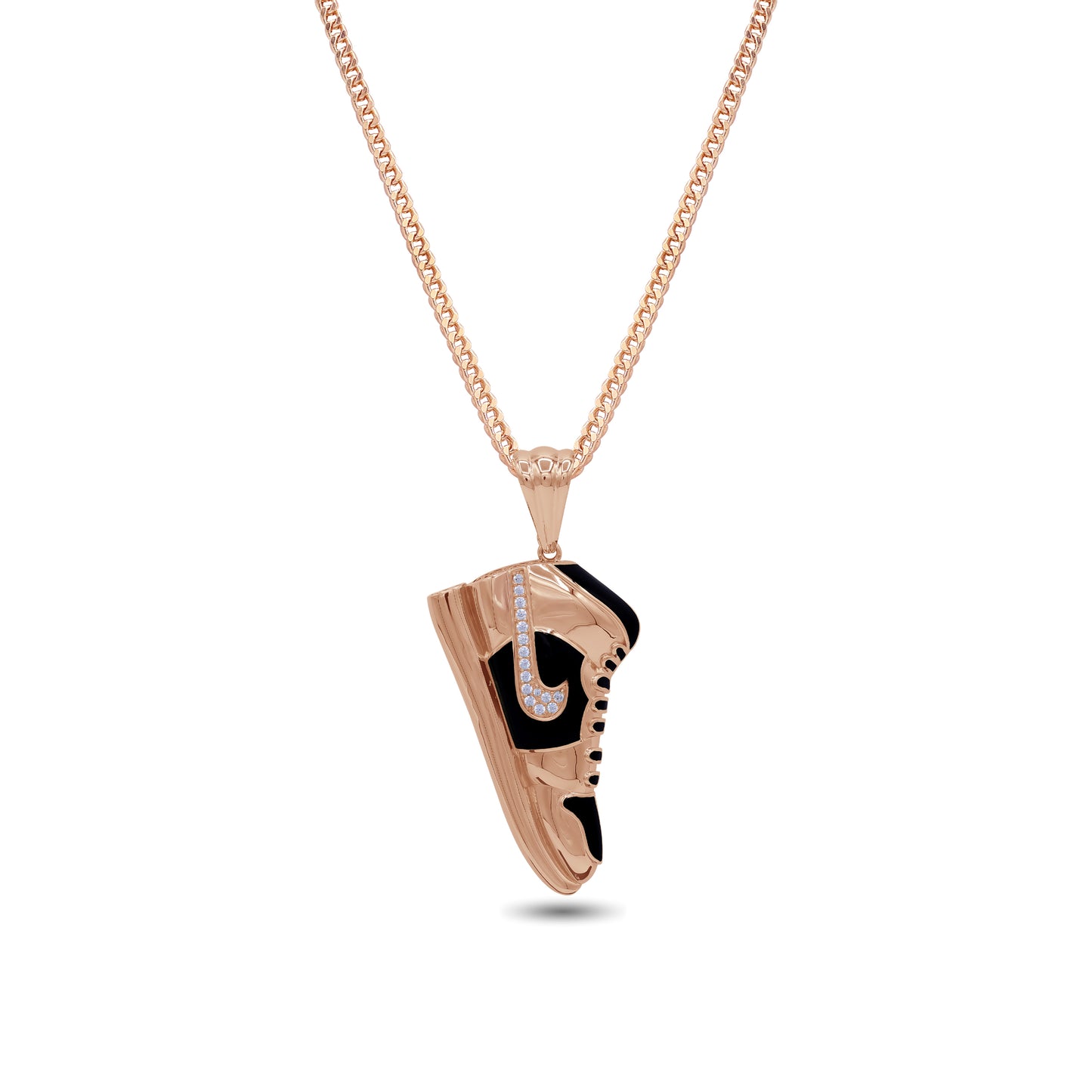 18k Rose Gold Sneaker Pendant Necklace | Black Enamel & Stones | Jamal Al Muhra
