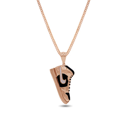 18k Rose Gold Sneaker Pendant Necklace | Black Enamel & Stones | Jamal Al Muhra