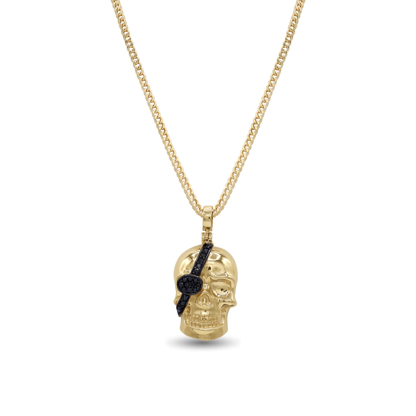 18k Gold Skull Pendant Necklace with Black Stones | Luxury Men’s Jewelry | Jamal Al Muhra