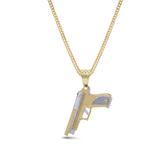 🔫 18k Gold Two-Tone Pistol Pendant Necklace | Bold Statement Piece | Jamal Al Muhra