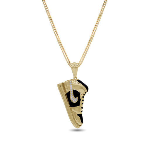 18k Gold Sneaker Pendant Necklace | Black Enamel & Stone Detail | Jamal Al Muhra