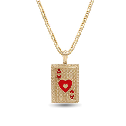 18k Gold Ace of Hearts Pendant Necklace | Enamel Playing Card Design | Jamal Al Muhra