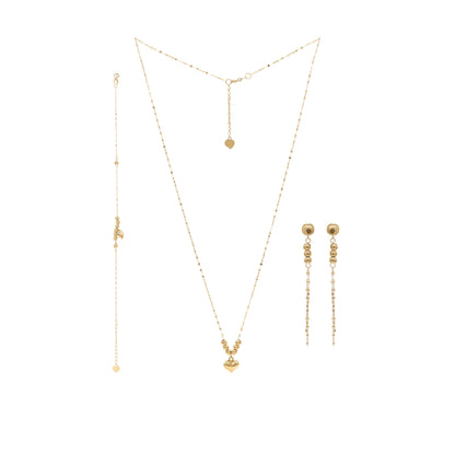 Gold Chain Jewelry Set with Heart Detail – Necklace, Bracelet & Earrings