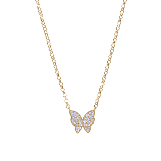 18k Gold Butterfly Wings Pendant Necklace | Sparkling Stone Detailing | Jamal Al Muhra