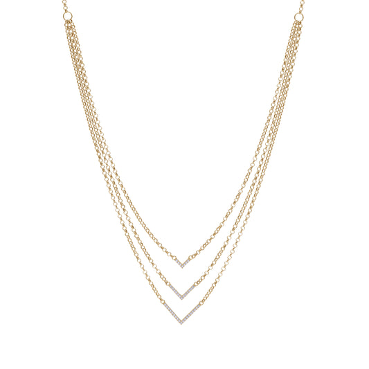 18k Gold Triple Layer V-Shape Necklace | Modern Layered Design | Jamal Al Muhra