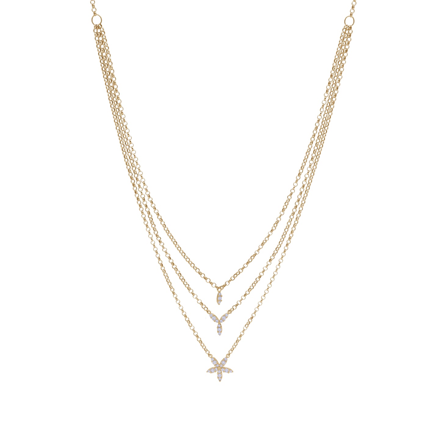 18K Gold Triple Layer Flower Necklace | Elegant Layered Pendant | Jamal Al Muhra