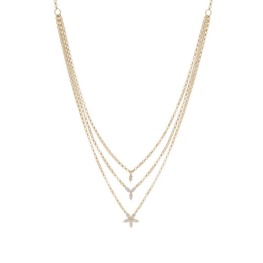 18K Gold Triple Layer Flower Necklace | Elegant Layered Pendant | Jamal Al Muhra