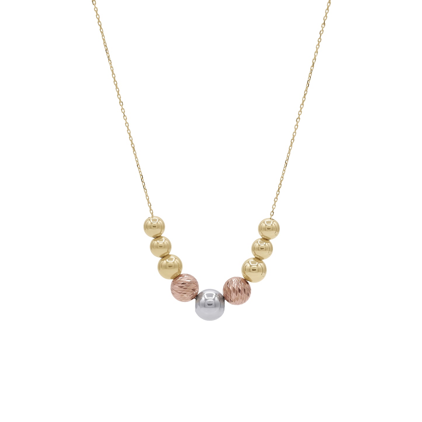 18k Gold Mixed Beads Necklace | Tri-Color Minimal Luxury | Jamal Al Muhra