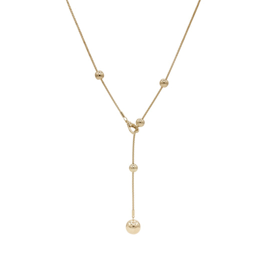 18k Gold Adjustable Beads Drop Necklace | Elegant Y-Shape Minimal Jewelry | Jamal Al Muhra