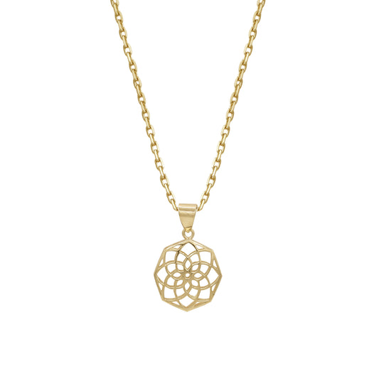 18k Yellow Gold Geometric Flower Pendant Necklace | Jamal Al Muhra