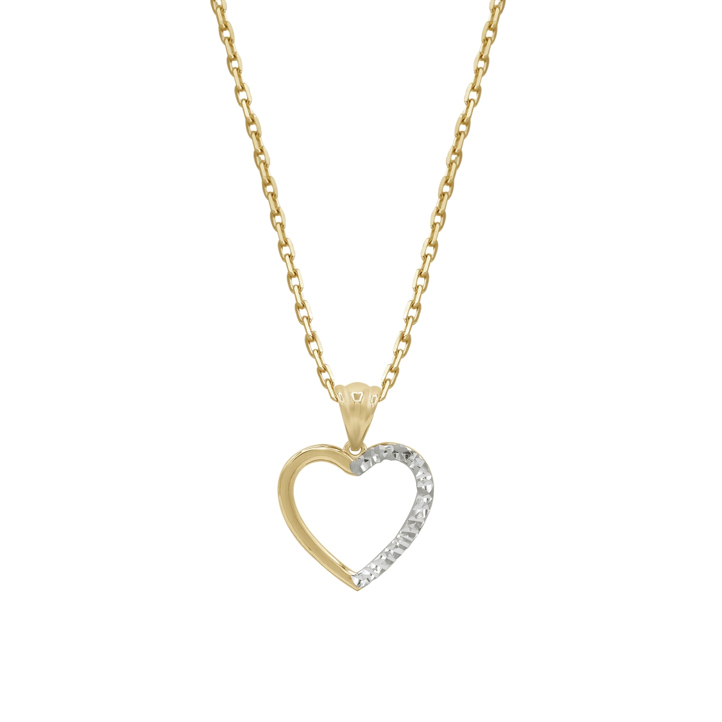 18k Yellow & White Gold Open Heart Pendant Necklace | Jamal Al Muhra