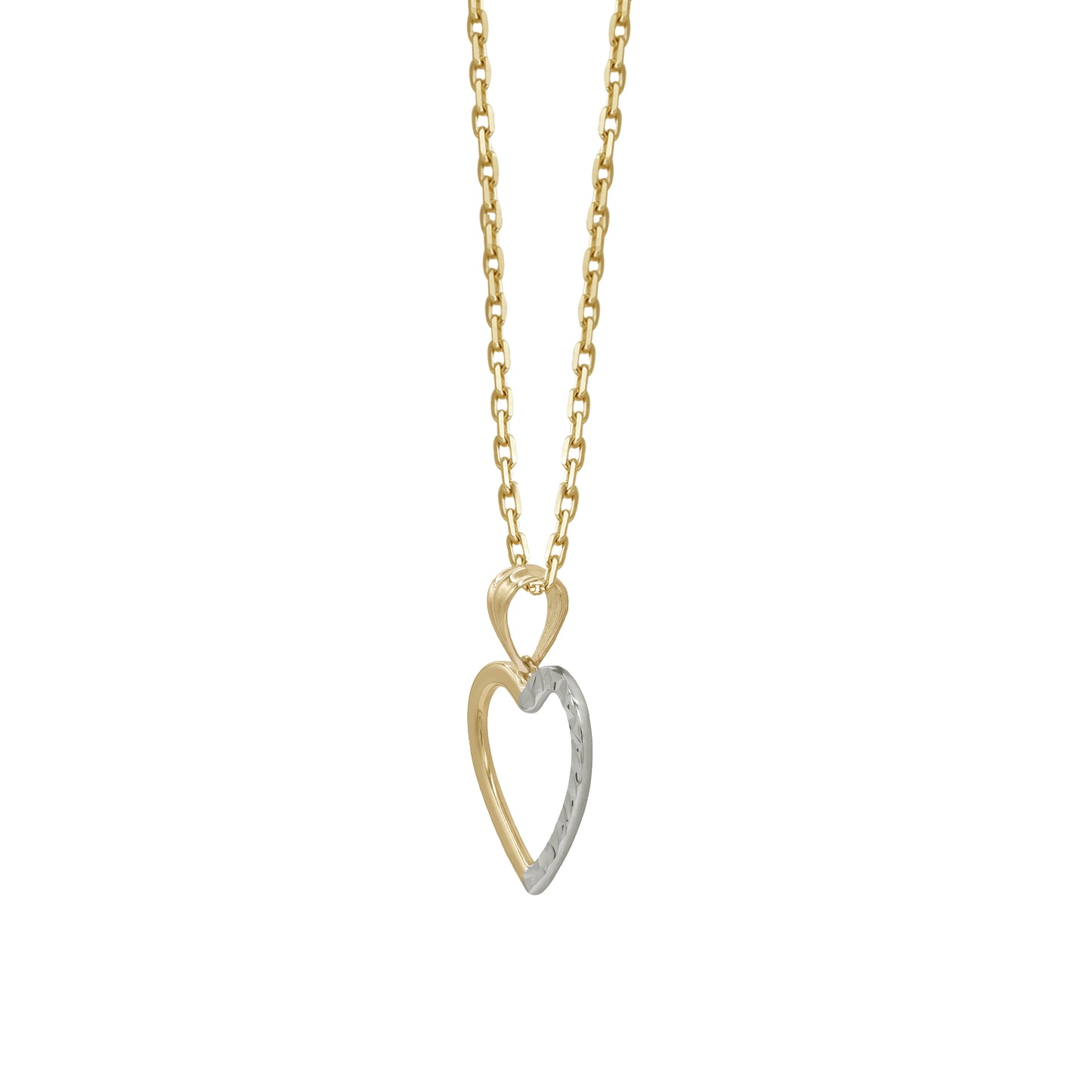 18k Yellow & White Gold Open Heart Pendant Necklace | Jamal Al Muhra