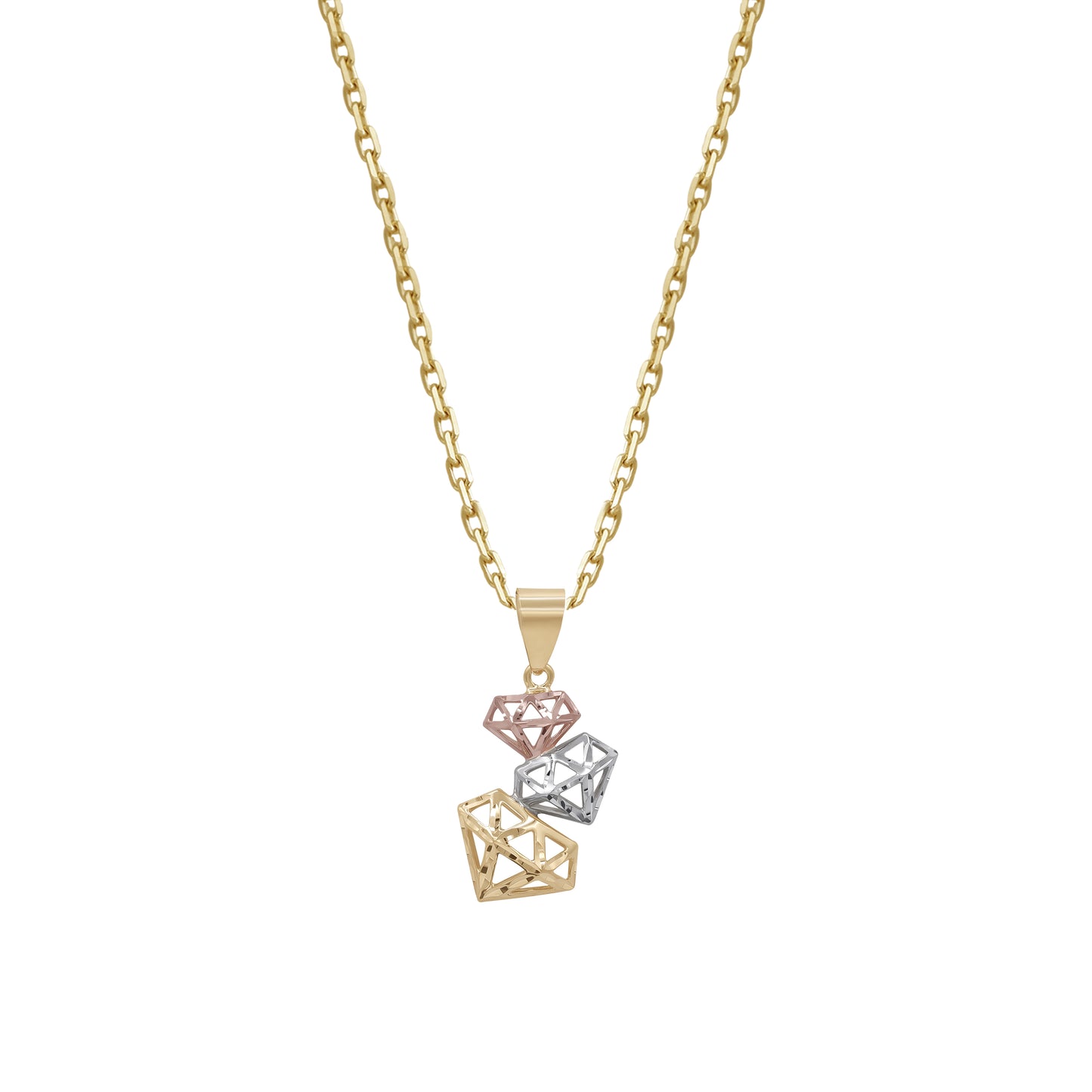 18k Tri-Color Gold Diamond Shape Pendant Necklace | Jamal Al Muhra