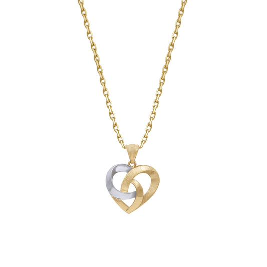 18k Yellow & White Gold Interlocking Heart Pendant Necklace | Jamal Al Muhra