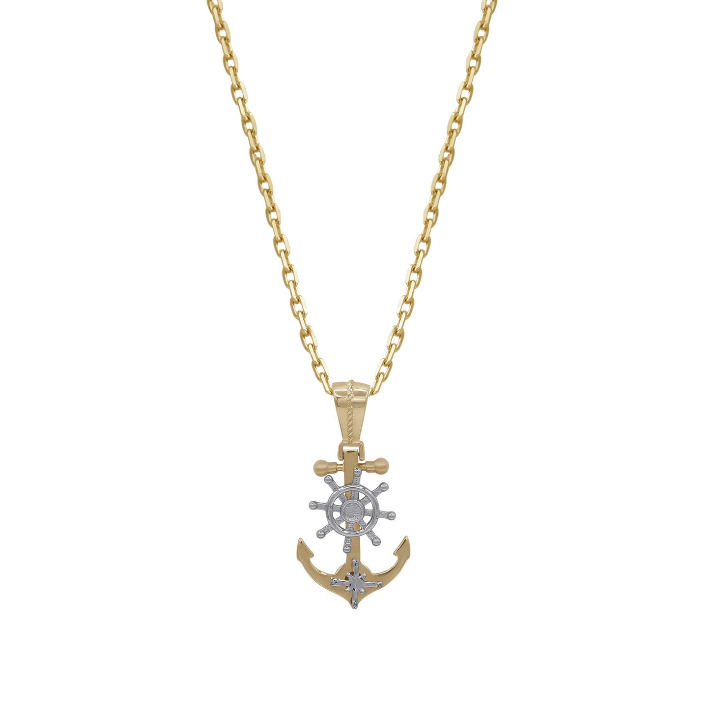 18k Yellow & White Gold Anchor and Ship Wheel Pendant Necklace | Jamal Al Muhra