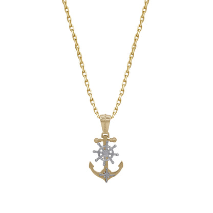 18k Yellow & White Gold Anchor and Ship Wheel Pendant Necklace | Jamal Al Muhra