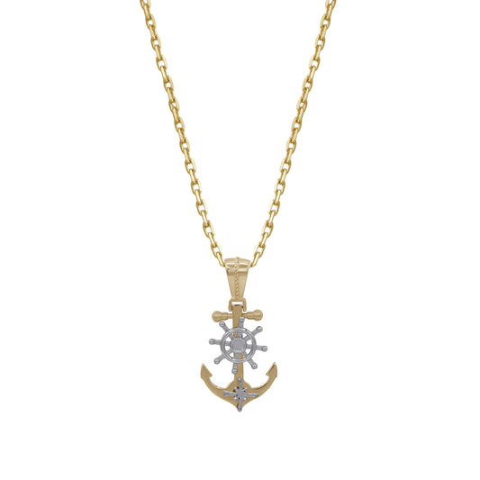18k Yellow & White Gold Anchor and Ship Wheel Pendant Necklace | Jamal Al Muhra
