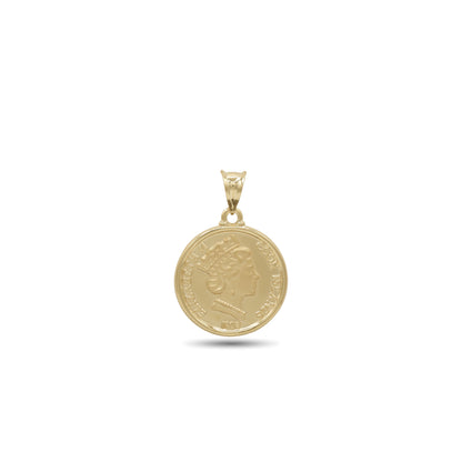 18k Yellow Gold Queen Elizabeth Coin Pendant | Jamal Al Muhra