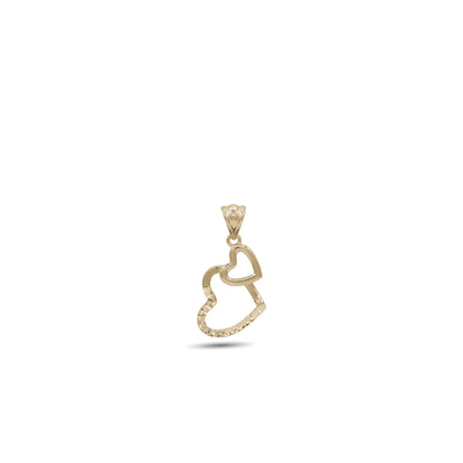 18k Gold Double Heart Pendant | Sparkling Textured Finish | Jamal Al Muhra