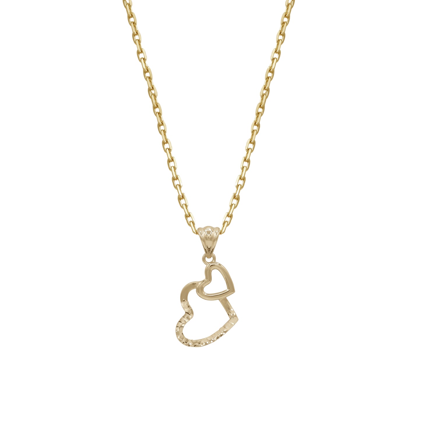 18k Gold Double Heart Pendant Necklace | Sparkling Textured Finish | Jamal Al Muhra