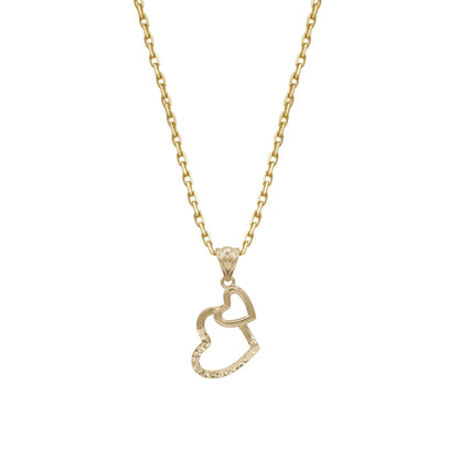 18k Gold Double Heart Pendant Necklace | Sparkling Textured Finish | Jamal Al Muhra