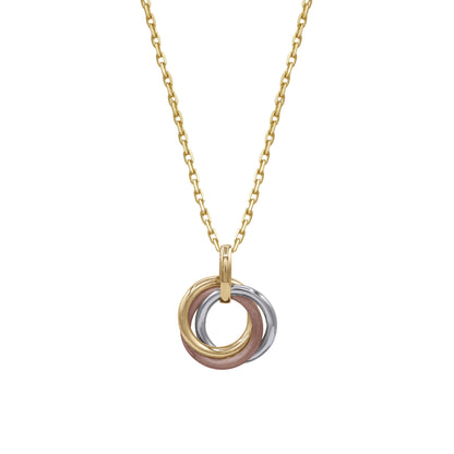 18k Gold Trinity Rings Pendant Necklace | Yellow, White & Rose Gold | 3-Tone Stylish Design | Jamal Al Muhra