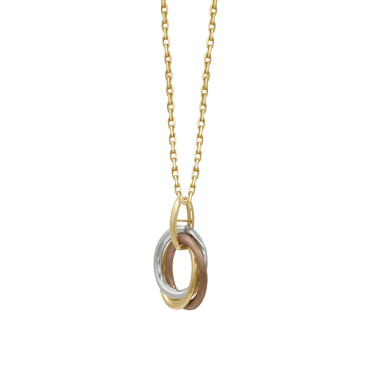18k Gold Trinity Rings Pendant Necklace | Yellow, White & Rose Gold | 3-Tone Stylish Design | Jamal Al Muhra