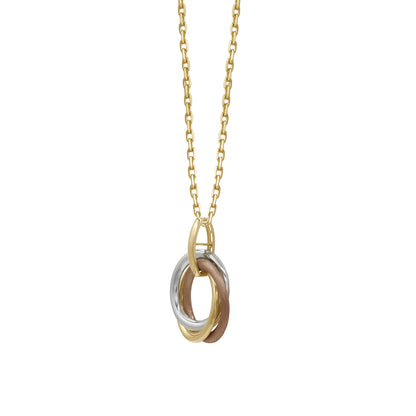 18k Gold Trinity Rings Pendant Necklace | Yellow, White & Rose Gold | 3-Tone Stylish Design | Jamal Al Muhra