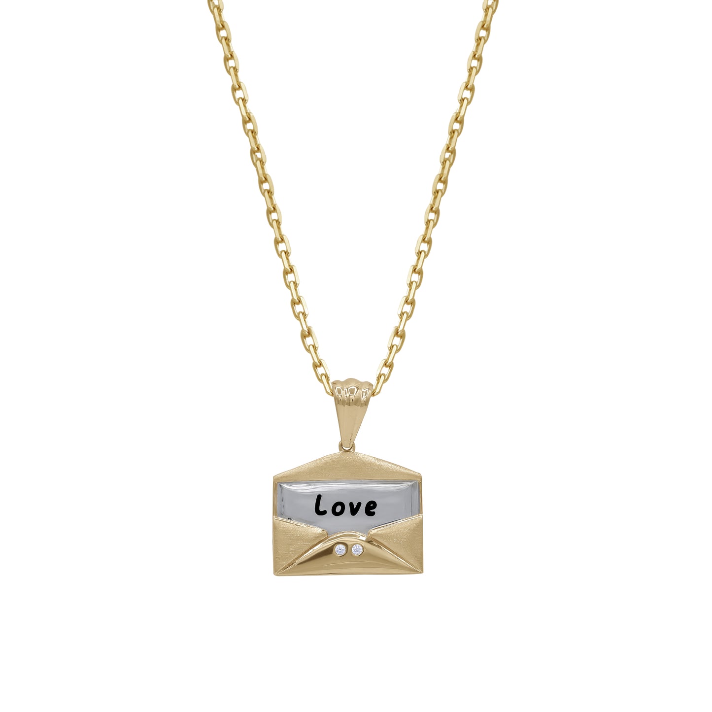 18k Two-Tone Love Letter Pendant Necklace | Romantic Gift | Elegant Gold Envelope Design | Jamal Al Muhra
