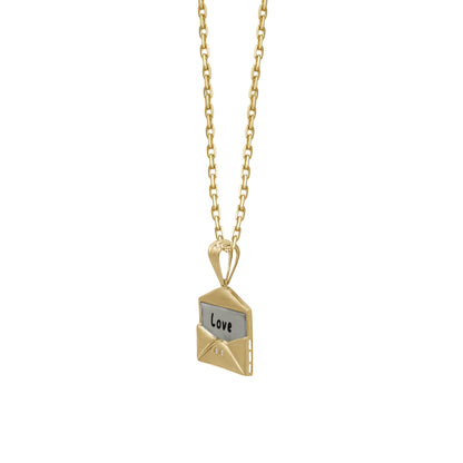 18k Two-Tone Love Letter Pendant Necklace | Romantic Gift | Elegant Gold Envelope Design | Jamal Al Muhra