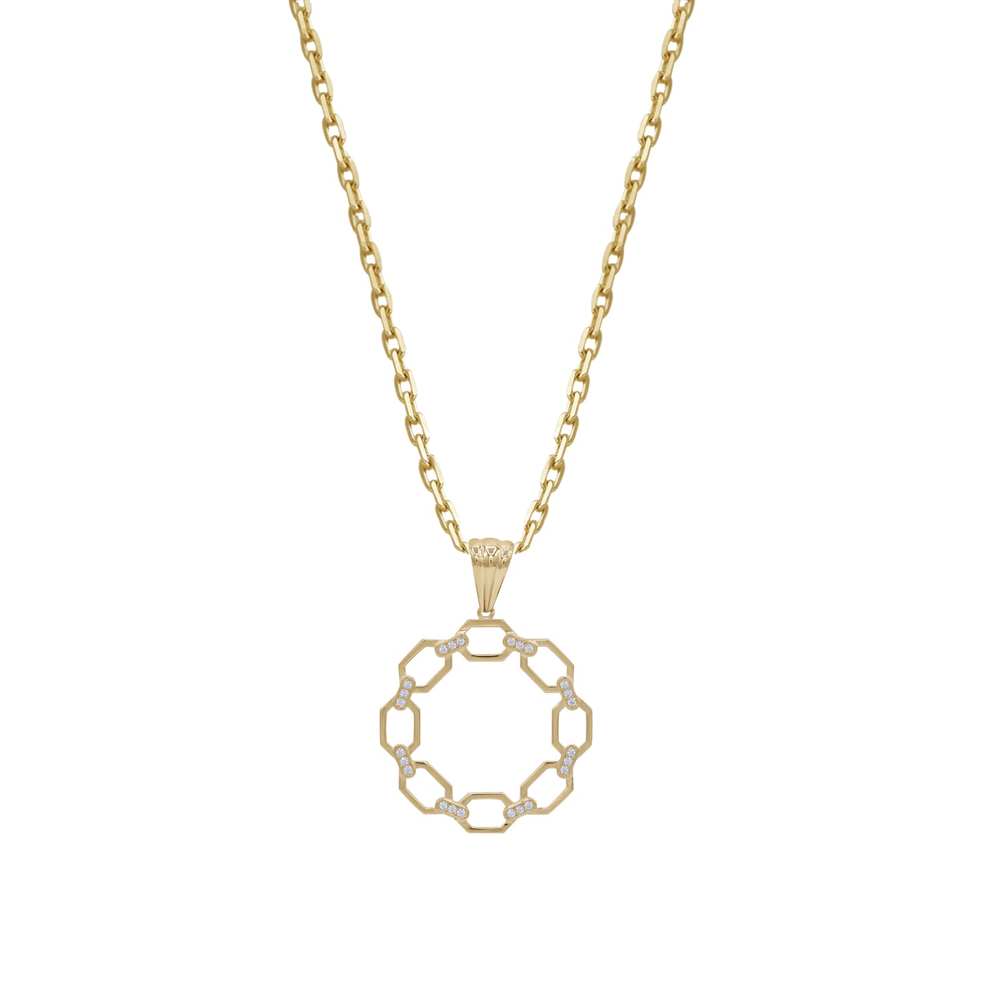 18k Gold Chain-Link Circle Pendant Necklace | Elegant Modern Design with Stones | Jamal Al Muhra