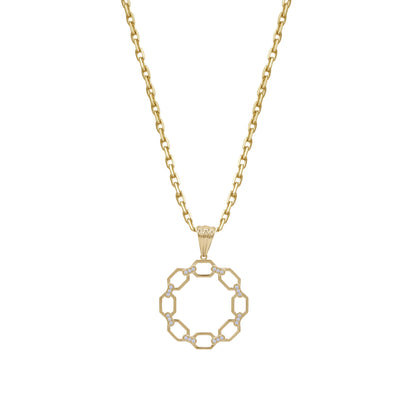 18k Gold Chain-Link Circle Pendant | Elegant Modern Design with Stones | Jamal Al Muhra