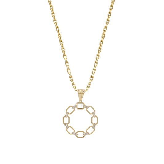 18k Gold Chain-Link Circle Pendant Necklace | Elegant Modern Design with Stones | Jamal Al Muhra