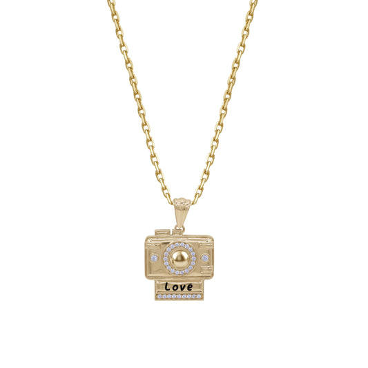 18k Gold Camera LOVE Pendant Necklace | Photography-Inspired Design | Jamal Al Muhra