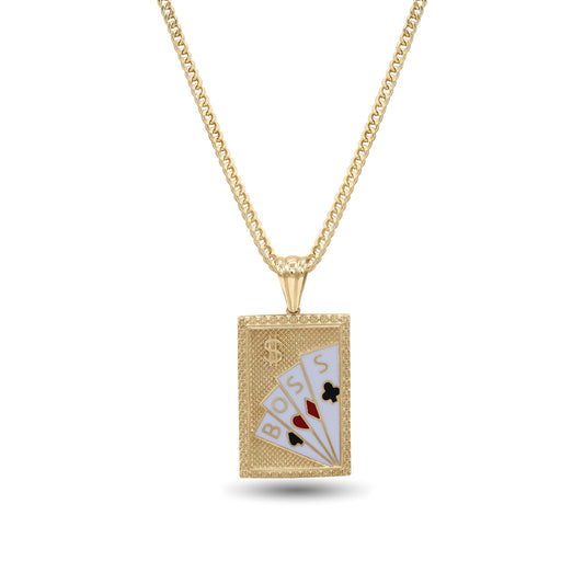 18k Gold “BOSS” Cards Pendant Necklace | Luxury Enamel Design | Jamal Al Muhra