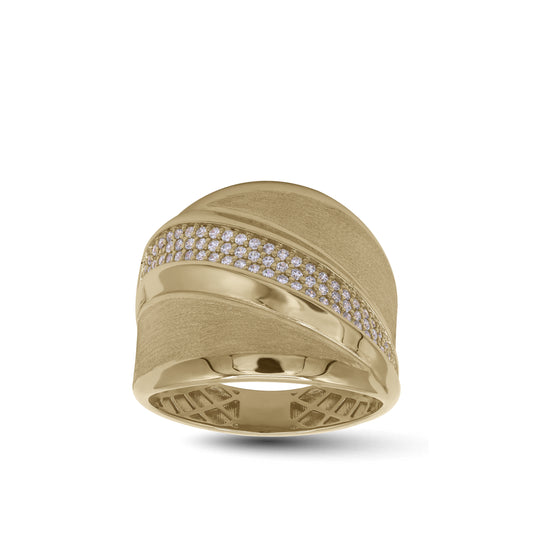 18k Yellow Gold Wide Band Ring with Sparkling Stones | Jamal Al Muhra