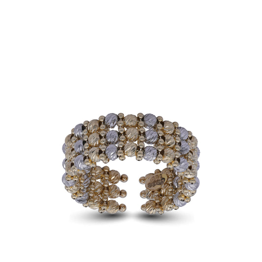 18k Yellow & White Gold Beaded Open Band Ring | Jamal Al Muhra