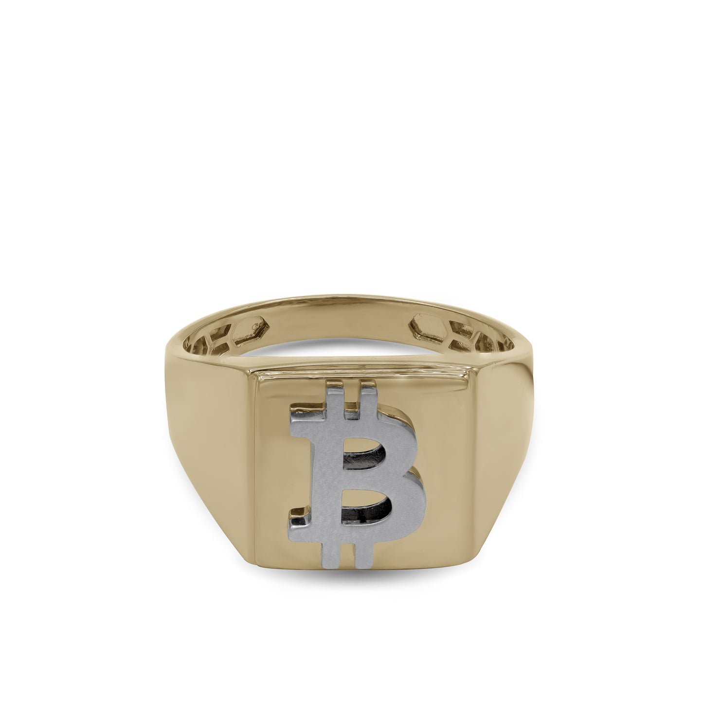 18k Yellow & White Gold Bitcoin Men’s Ring | Jamal Al Muhra