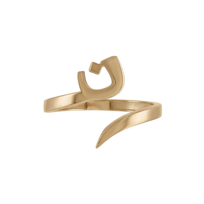 Letter Noon wrap ring in solid 18k yellow gold — خاتم حرف النون